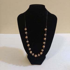 NEW Artisan Women's Hazelnut Glass Pearls   &  Beige Crystal 22" Necklac…